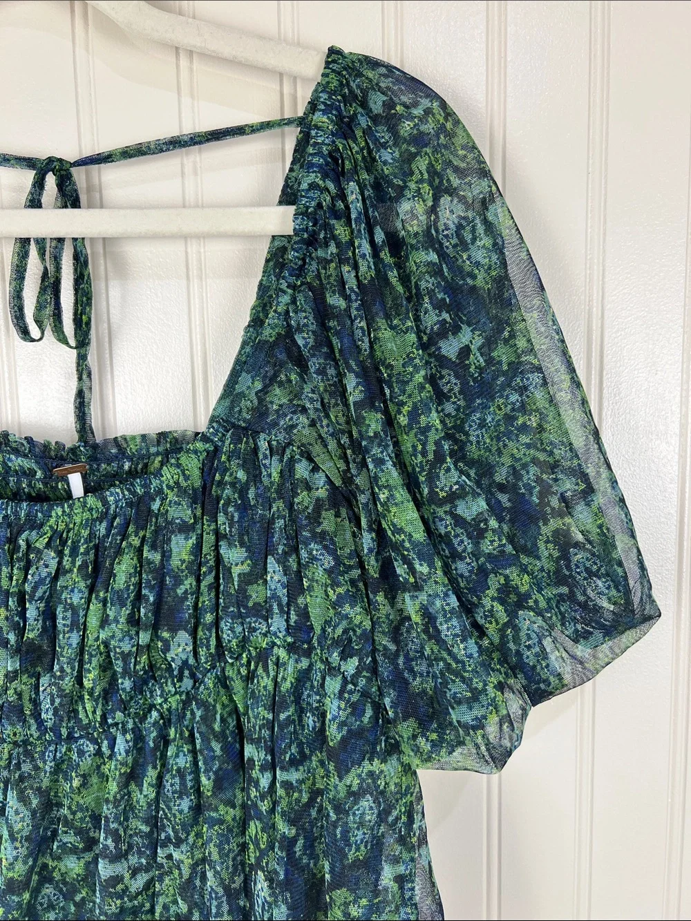 Free People Penelope Smocked Green Top Size  Large